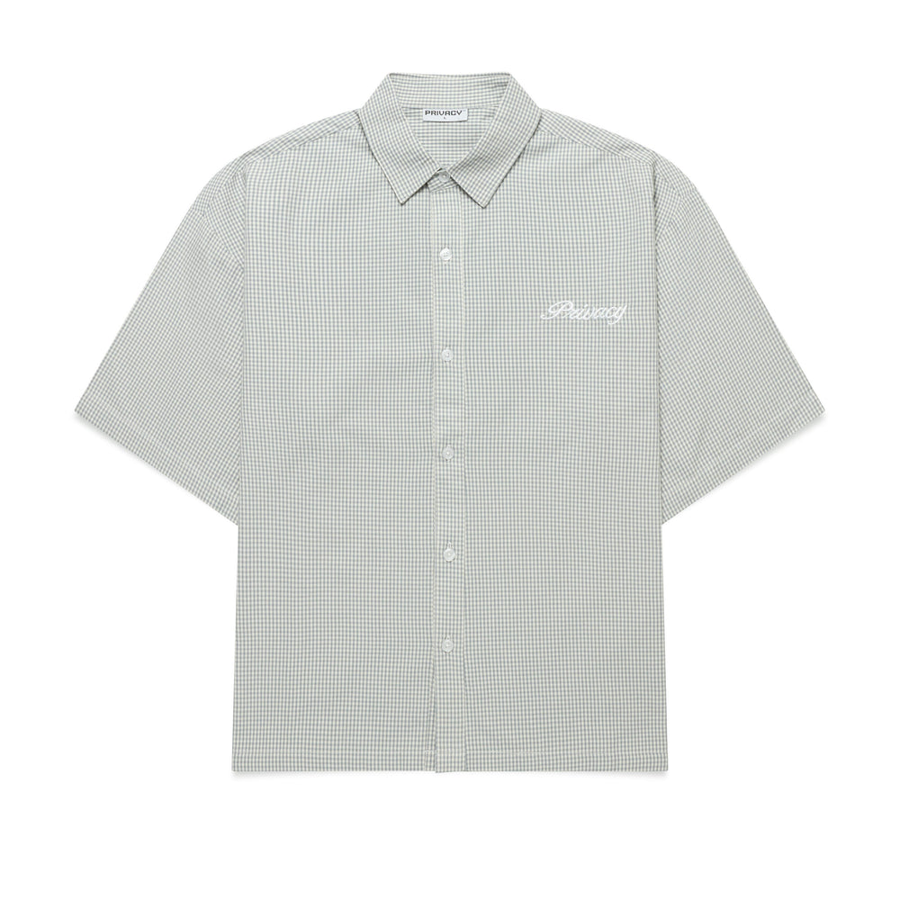 Boxy Script Shirt - Sage Plaid