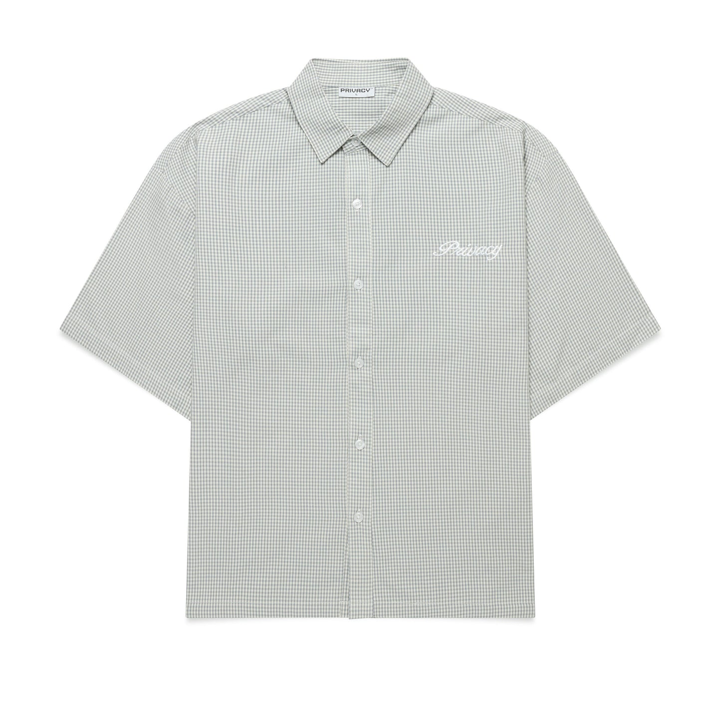 Boxy Script Shirt - Sage Plaid